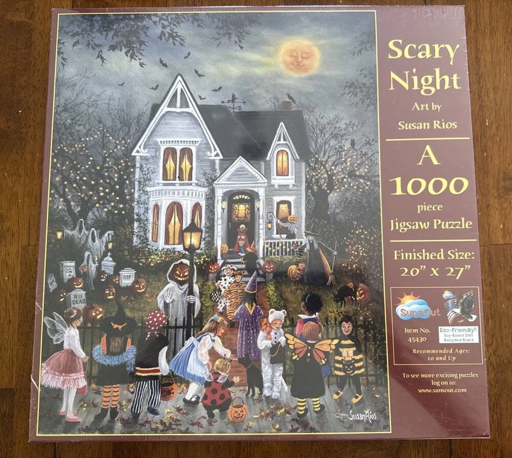 SCARY NIGHT Puzzle SUNSOUT 1000 Piece Jigsaw Puzzle HALLOWEEN Trick or Treat NEW